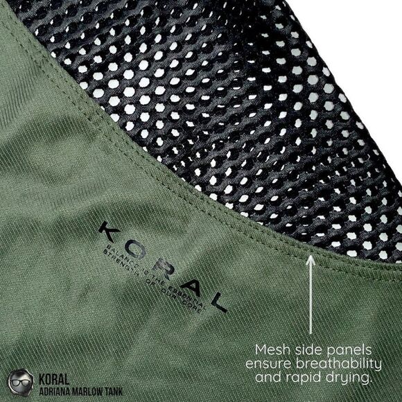 KORAL ACTIVEWEAR ADRIANA MARLOW MESH PANEL TANK IN JUNIPER & BLACK WOMEN SMALL - Picture 13 of 14